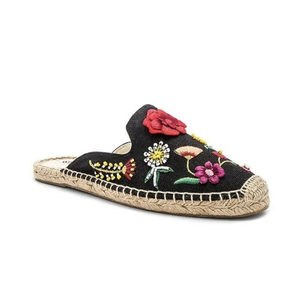 Saludos Floral Embroidered Beaded and Applique Espadrilles Slides